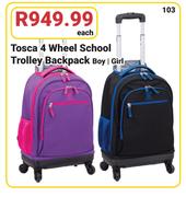 Tosca 4 wheel School Trolley Back Pack Boy/ Girl-Each