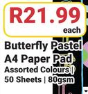 Butterfly Pastel A4 Paper Pad-Each 