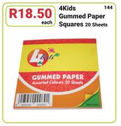 Kids Gummed Paper Squares Sheets 20's-Each