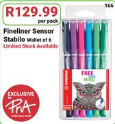 Fineliner Sensor Stabilo Wallet of 6-Per Pack