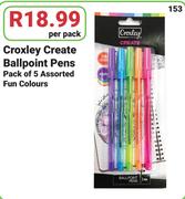 Croxley Create Ballpoint Pens pack Of 5 Assorted Fun Colours-Per Pack