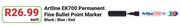 Artline EK700 Permanent Fine Bullet Point Marker In Black, Blue or Red-Each