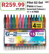 Pilot G2 Gel Pens 0.7mm In Assorted Colours-11+4 Free Per Pack