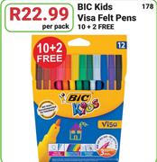 BIC Kids Visa Felt Pens Pack Of 10+2 Free-Per pack