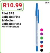 Pilot BPS Ballpoint Fine & Medium Ballpoint Pens In Assorted Colours-Each