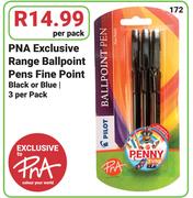 PNA Exclusive Range Ballpoint Pens Fine Point In Black Or Blue-3 Per Pack
