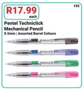 Pentel Techni Click Mechanical Pencil 0.5mm Assorted Barrel Colours-Each
