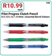 Pilot Progrex Clutch Pencil 0.3/0.5/0.7/0.9mm Assorted Barrel Colours-Each