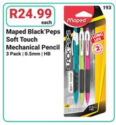 Maped Black Peps Soft Touch Mechanical Pencils 3 Pack 0.5mm HB-Each