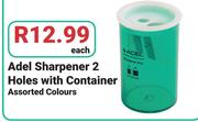 Adel Sharpener 2 Holes With Container Assorted Colours-Each