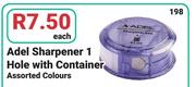 Adel Sharpener 1 Hole With Container Assorted Colours-Each