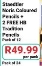 Staedtler Noris Coloured Pencils + 2 Free HB Tradition Pencils Pack Of 24-Per Pack