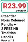 Staedtler Noris Coloured Pencils + 2 Free HB Tradition Pencils Pack Of 12-Per Pack