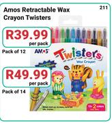 Amos Retractable Wax Crayons Twisters Pack Of 14-Per Pack