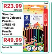 Staedtler Noris Coloured Pencils + 2 Free HB Tradition Pencils Pack Of 12-Per Pack
