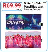 Butterfly Girls Pencil Bag 33cm In Assorted Designs-Each