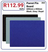 Parrot Pin Board 600mm x 450mm Black/Grey/Royal-Each