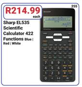 Sharp EL535 Scientific Calculator 422 Functions Blue/Red/White-Each