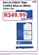 Iron On Fabric Tape TzeFA3 Blue On White 12mm x 3m-Each