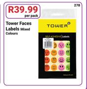 Tower Faces Labels Mixed Colours-Per Pack