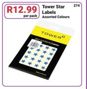 Tower Star Labels Assorted Colours-Per Pack