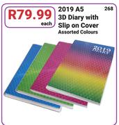 2019 A5 3D Diary With Slip On Cover Assorted Colours-Each