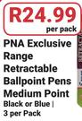 PNA Exclusive Range Retractable Ballpoint Pens Medium Point Black Or Blue-3 Per Pack