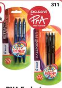 PNA Exclusive Range Retractable Ballpoint Pens Medium Point Black Or Blue-3 Per Pack