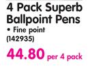 Pentel 4 Pack Superb Ballpoint Pens-Per 4 Pack