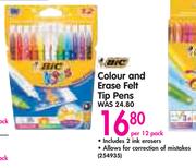 BIC Colour And Erase Felt Tip Pens-Per 12 Pack