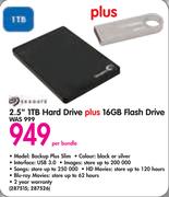 Seagate 2.5" 1TB Hard Drive plus 16GB Flash Drive Backup Plus Slim-Per Bundle