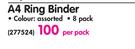 A4 Ring Binder-Per 8 Pack