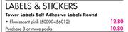 Tower Labels Self Adhesive Labels Round Fluorescent Pink