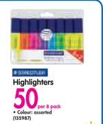 Highlighters in Assorted Colours-Per 8 pack