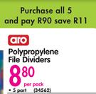 Aro Polypropylene File Dividers 5 Part-Per Pack