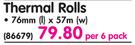 Aro Thermal Rolls 76mmx57m-Per 6 Pack