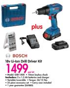 Bosch 18V Li-Ion Drill Driver Kit GSR-1800-Per Kit