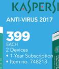Kaspersky Anti-Virus 2017 2 Devices
