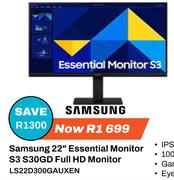Samsung 22" Essential Monitor S3 S30GD Full HD Monitor LS22D300GAUXEN