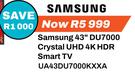 Samsung 43" DU7000 Crystal UHD 4K HDR Smart TV UA43DU7000KXXA