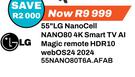 LG 55" Nano Cell NANO80 4K Smart TV Al Magic Remote HDR10 WebOS24 2024 55NANO80T6A.AFAB