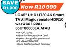 LG 65" UHD UT80 4K Smart TV Al Magic Remote HDR10 WebOS24 2024 65UT80006LA.AFAB