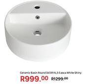 Ceramic Basin Round Easca White Shiny D41 x H14.5