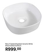 Manu Freestanding Basin Ceramic White W44cm x D44cm x H14cm