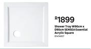 Sensea Shower Tray Essential Acrylic Square W90cm x D90cm - 81474807