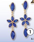 Glam Accessories Cobalt & Gold Flower Drop Earrings