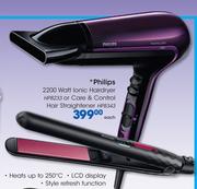Philips 2200 Watt Lonic Hairdryer-HP8233 Or Care & Control Hair Straightener-HP8343 Each
