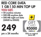 Samsung Galaxy A13 64GB-On Red Core Data 1GB/50 Min Top Up
