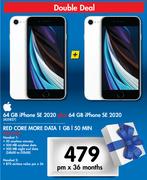 2 x Apple iPhone 64GB SE 2020-On REd Core More Data 1GB/50 Min