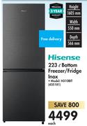 Hisense 223L Bottom Freezer/Fridge Inox H310BIT